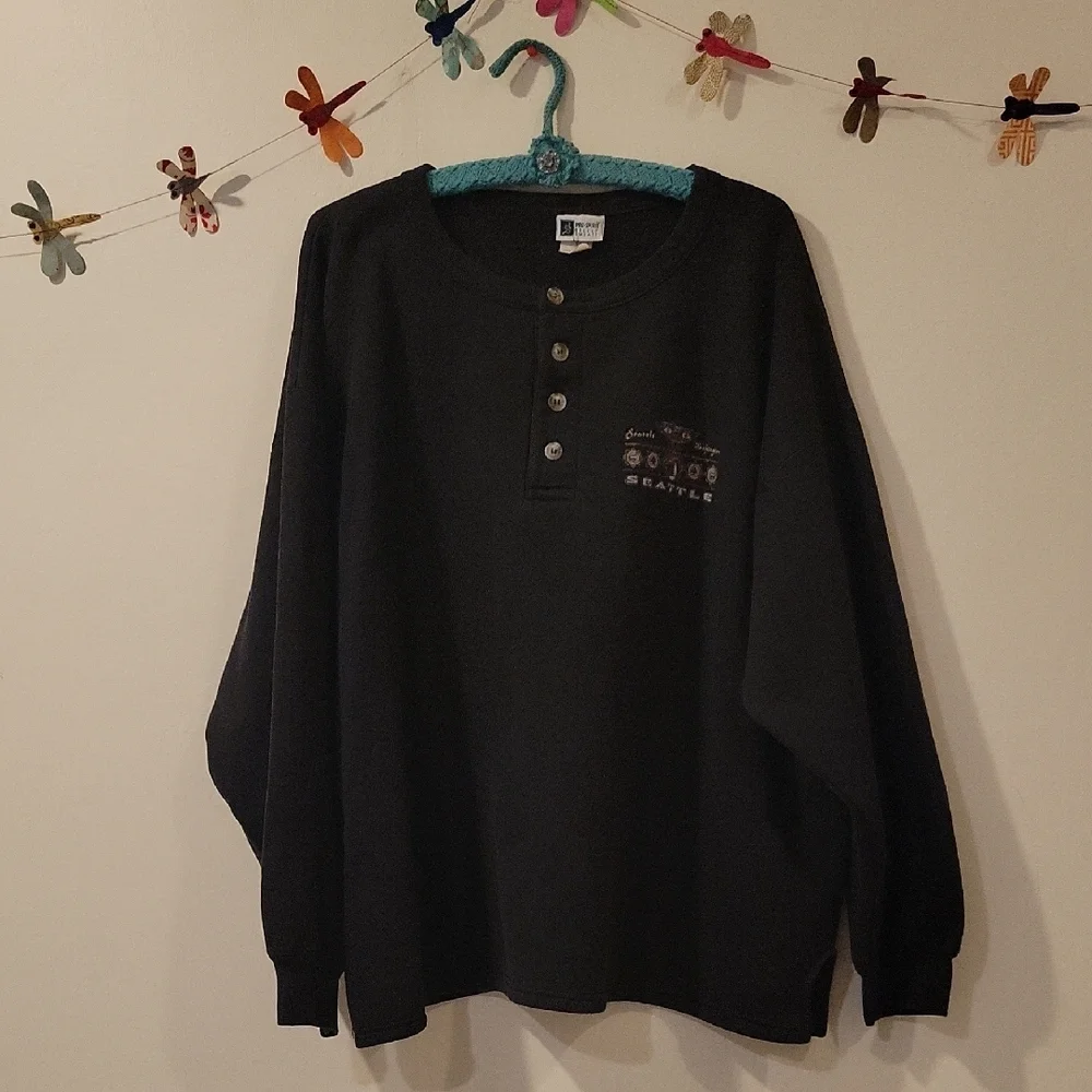 Seattle Black Long Sleeve Henley Shirt - Picture 1 of 8